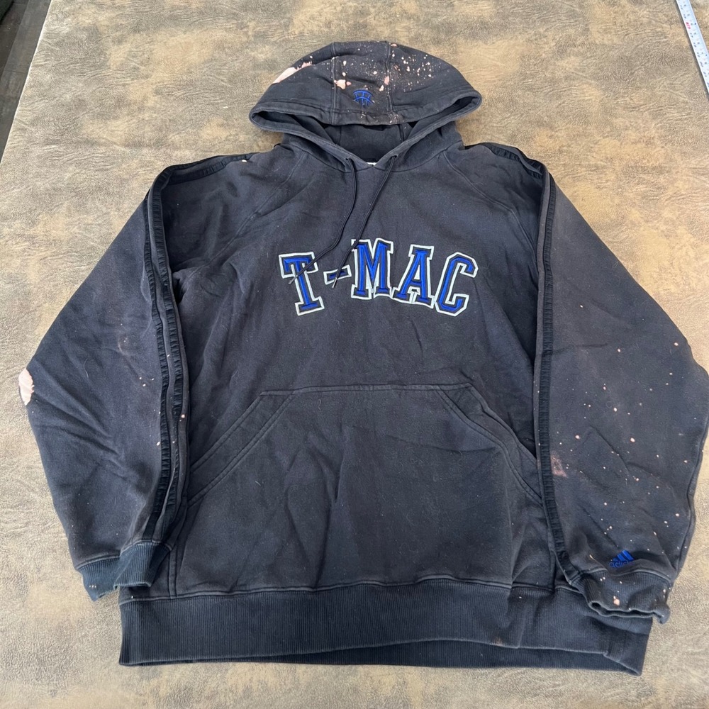 Adidas T-MAC Hoodie Mens Large Black Tracy McGrady Vintage y2k Bleach Distress‎